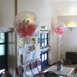 Batchley Community Centre - Two of 4 large 'Bubbles' with pink hearts, by Huff, Puff and Away!