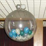 This 32 inch clear balloon was stuffed with small balloons and confetti and wired to explode remotely