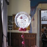 A 'Statement Piece' which uses a printed transparent balloon inside a clear Bubble, which has then been decorated with colour-keyed hearts and table numbers! A 'Statement Piece' which uses a printed transparent balloon inside a clear Bubble, which has then been decorated with colour-keyed hearts and table numbers!