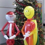 Father Christmas and a colourful clown Father Christmas and a colourful clown