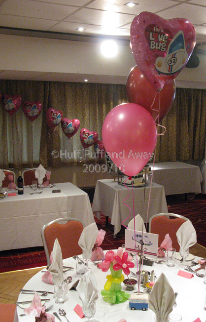 Drayton Manor: The Hamilton Suite decorated with mixed foil and latex 3-balloon Clusters, a foil-balloon arch and a Topiary Ball. Decor by Huff, Puff and Away!