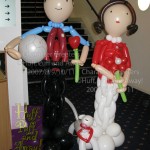 Aston Villa McGregor Suite: Walsall-supporting Bride, Villa-supporting Groom and pet dog. Balloon Characters by Huff, Puff and Away!